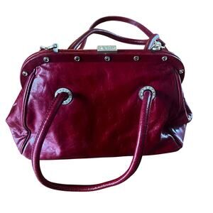 Valerie Steven’s Vtg Red Genuine Leather Framed Handbag w/ Rhinestones